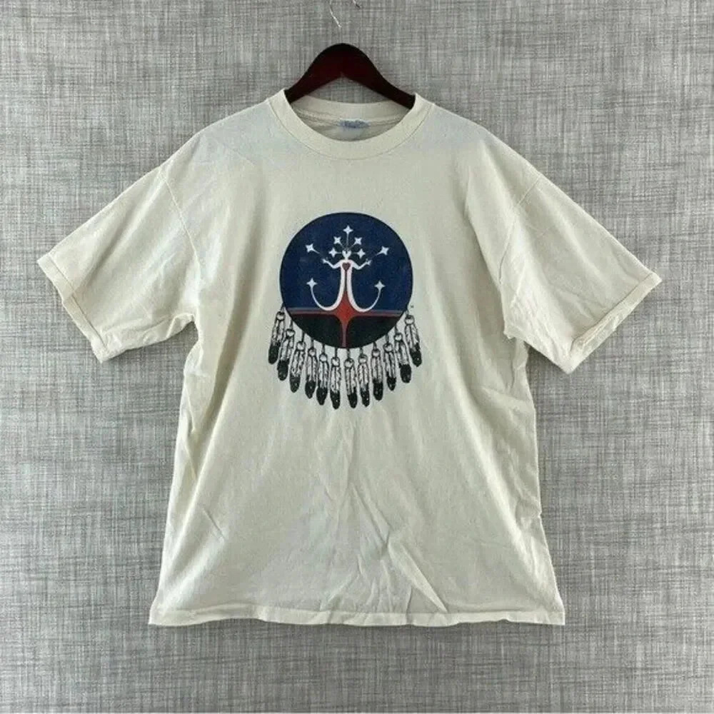 Vintage Native American Tribe Cream T-shirt single stitch All sport XL 9003/b
